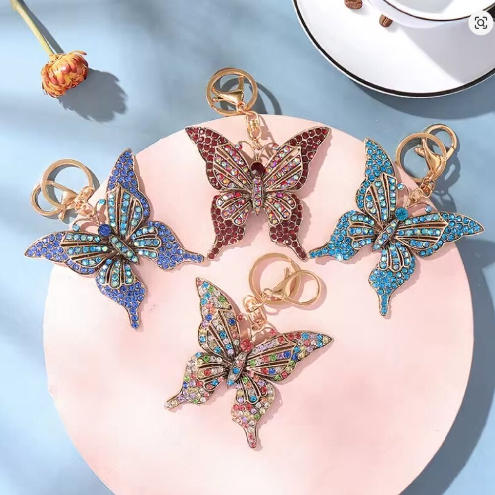 Crystal Hollow Butterfly Metal European And American Keychain Pendant Creative - Picture 3 of 6